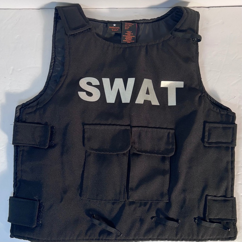 Authentic Kids SWAT Tactical Vest Kids Size M 7/8 Black Costume Gear